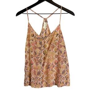 E by Eloise Anthropologie 100% Silk Snake Print Cami Tank Top Orange - L
